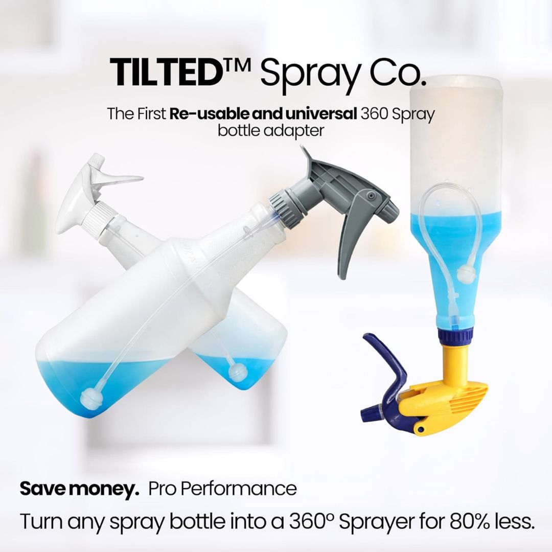 Tilted Spray Co. adapter for spray bottles on a light background