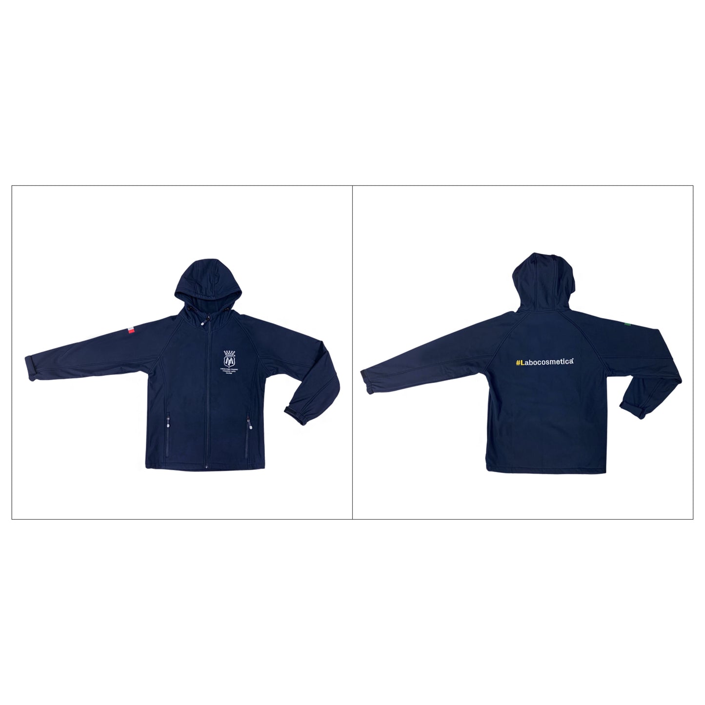 Labocosmetica TECHNO Softshell zipped Hoodie Jacket in navy blue made of high quality materials that are both resistant to wear while still being comfortable to wear. 