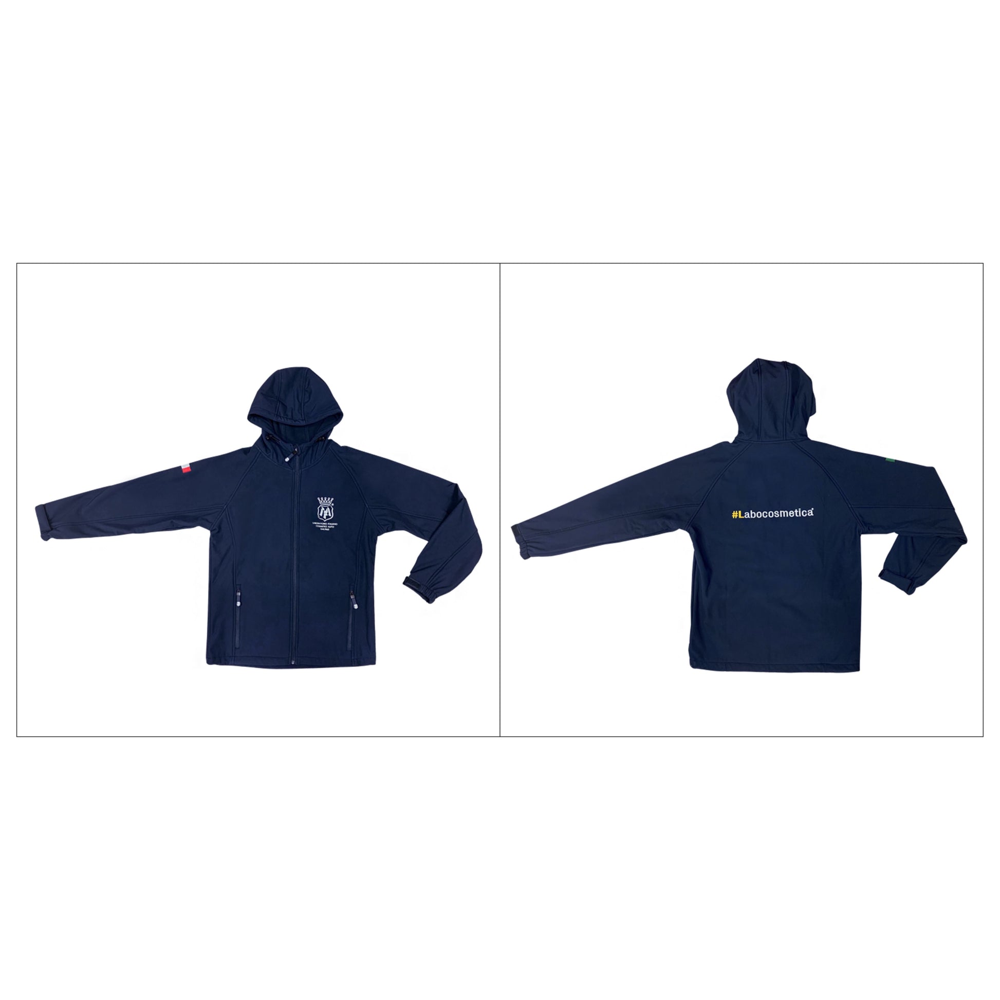 Labocosmetica TECHNO Softshell zipped Hoodie Jacket in navy blue made of high quality materials that are both resistant to wear while still being comfortable to wear. 