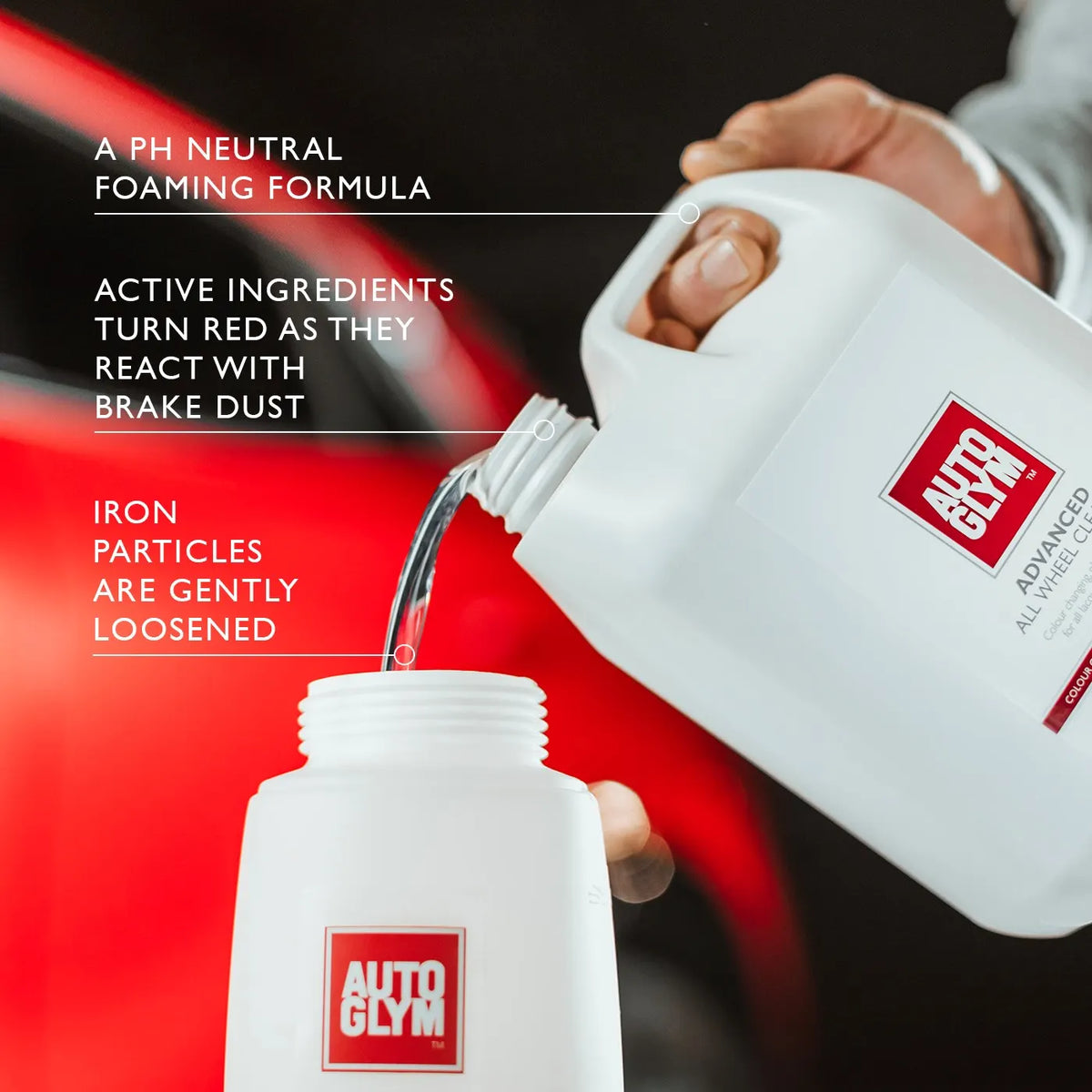 Autoglym Wheel Cleaner like Magma. An ultimate wheel cleaner that safely cuts through road grime? It’s time you reached for a bottle of our colour changing, high-cling, pH neutral Advanced All Wheel Cleaner. Autoglym Ireland