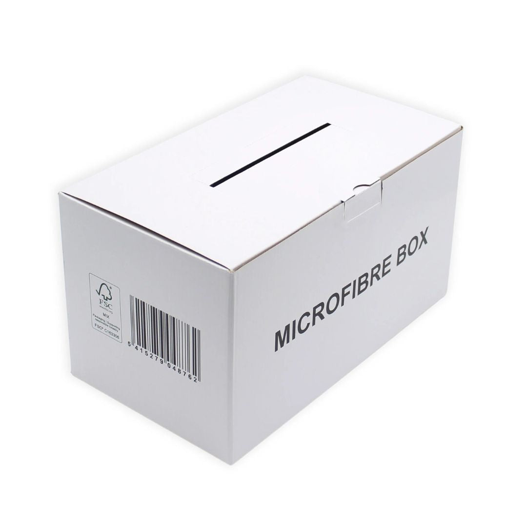 White box labeled 'Microfibre Box' on a white background