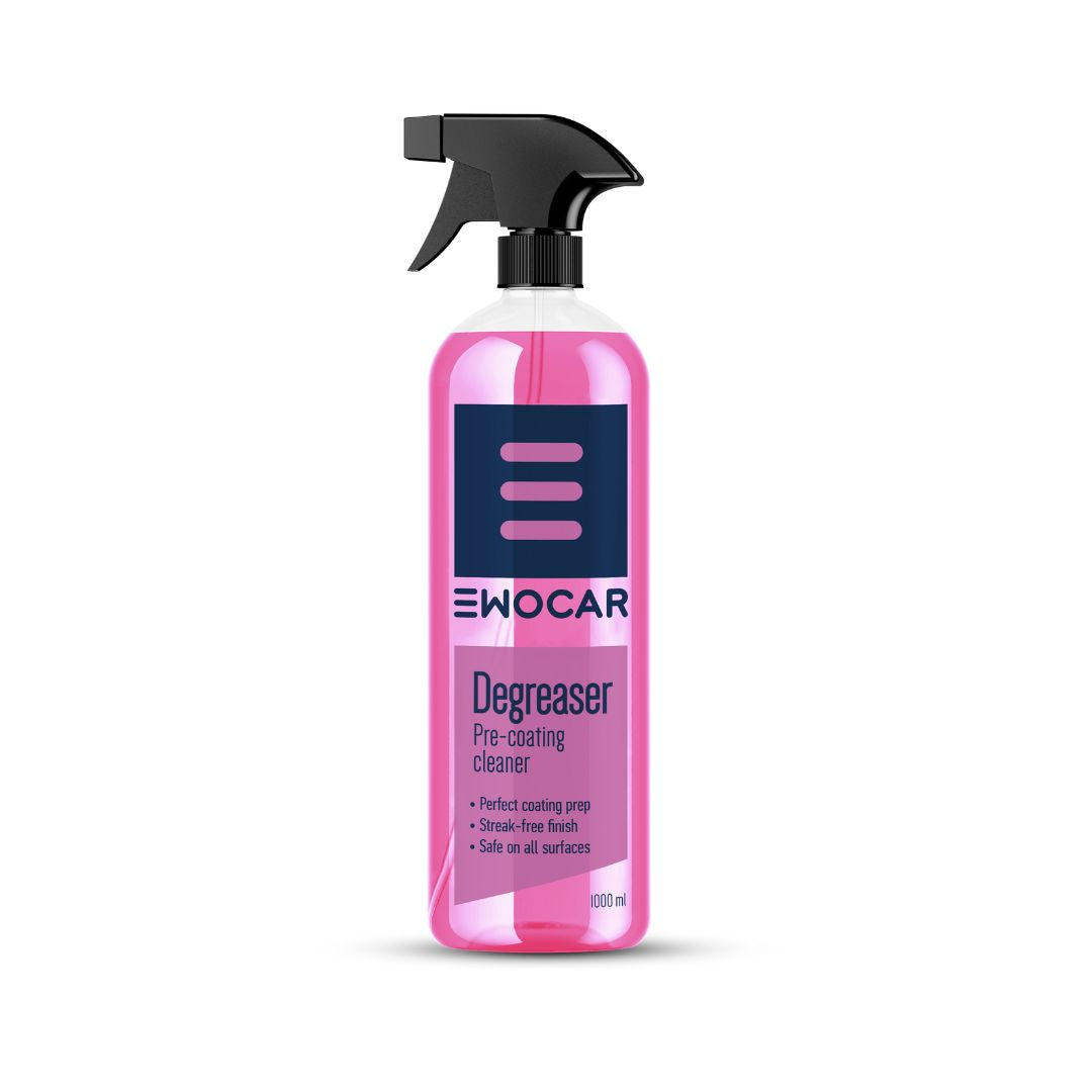 Pink spray bottle with black nozzle labeled 'EWOCAR' on a white background
