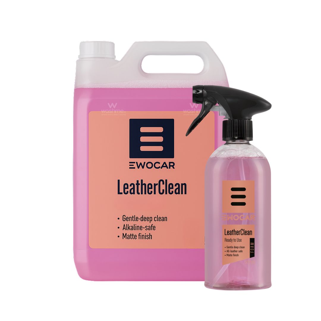 EWOCAR LeatherClean product with large container and smaller spray bottle on a white background