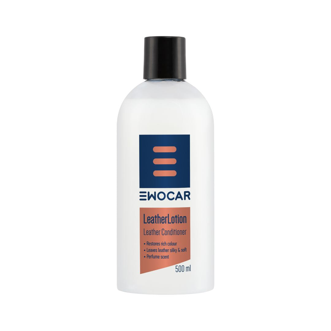 Ewocar leather lotion bottle on a white background