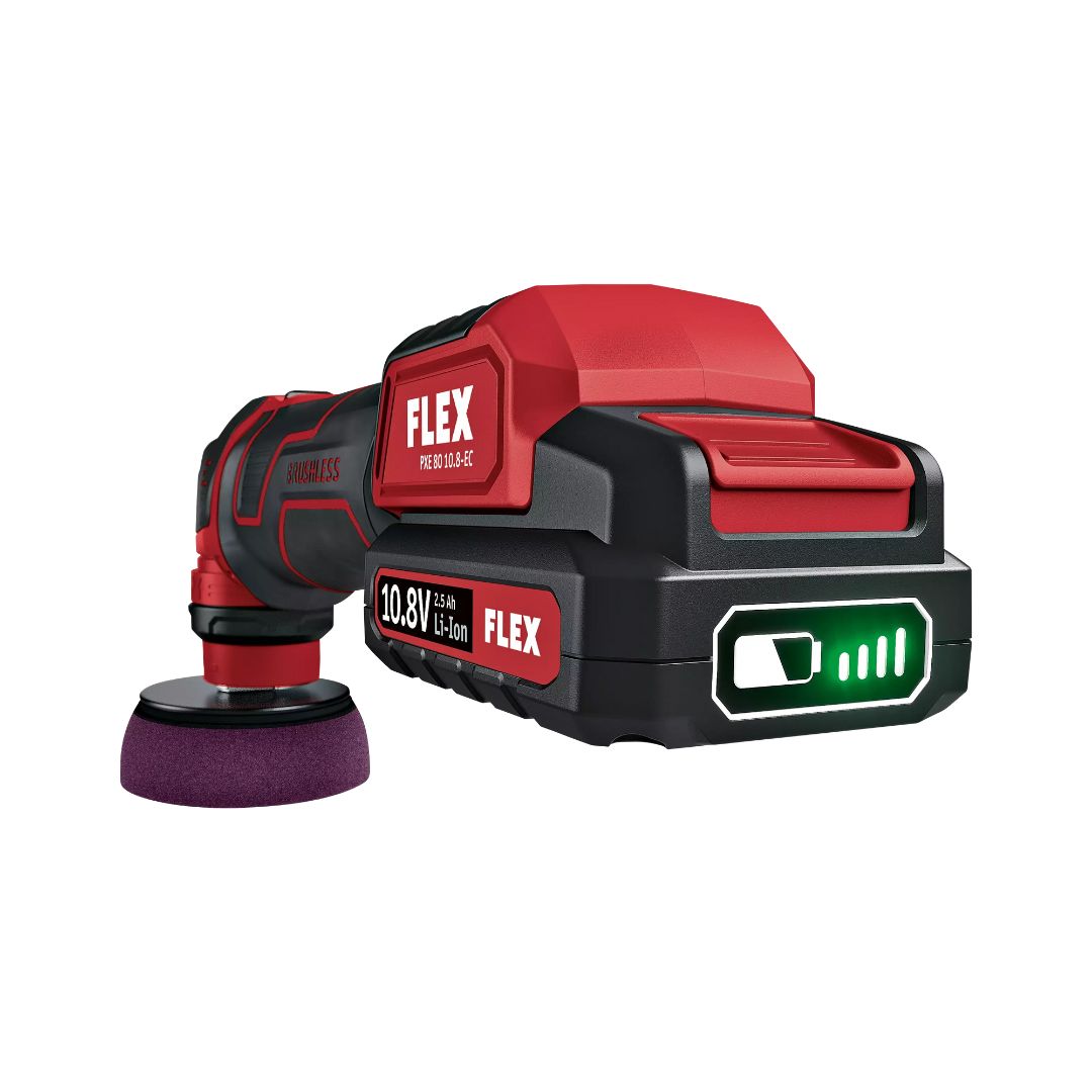 Flex PXE80 Cordless mini polisher. Flex Ireland. The smart cordless polisher 10,8 V, rotary and random orbital free-running
