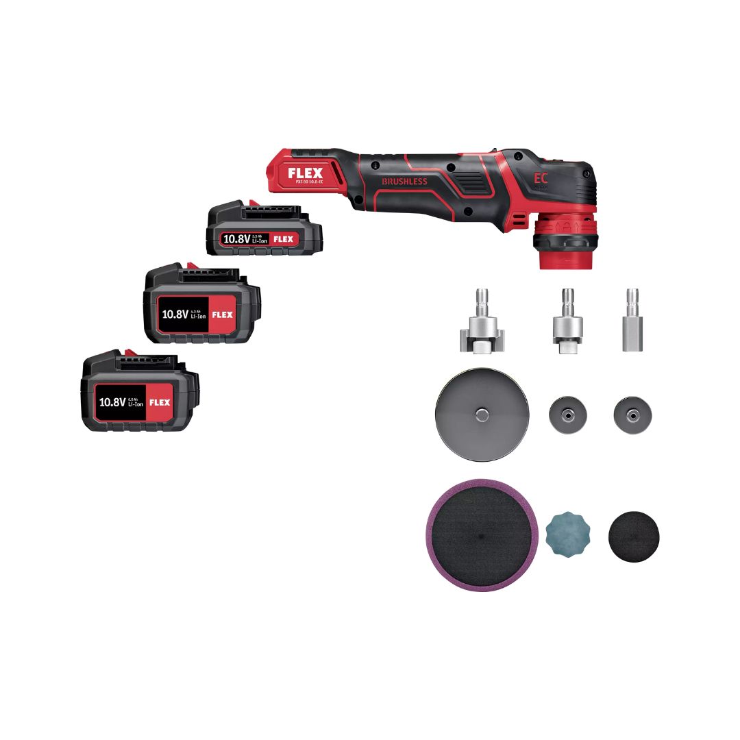 Flex PXE80 Cordless mini polisher. Flex Ireland. The smart cordless polisher 10,8 V, rotary and random orbital free-running