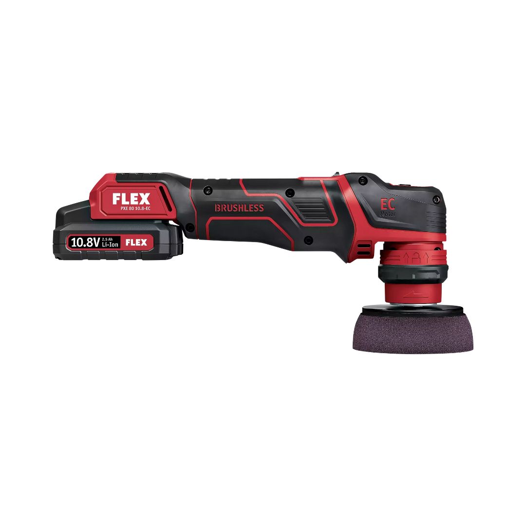 Flex PXE80 Cordless mini polisher. Flex Ireland. The smart cordless polisher 10,8 V, rotary and random orbital free-running