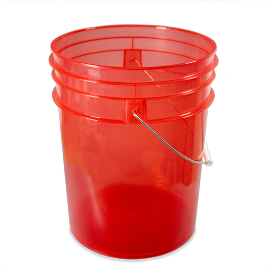 Grit Guard Bucket Clear red. Car wash bucket in red see through. 5 gallon bucket, 19L bucket for washing cars. Grit Guard Ireland, Grit Guard Cork Ireland