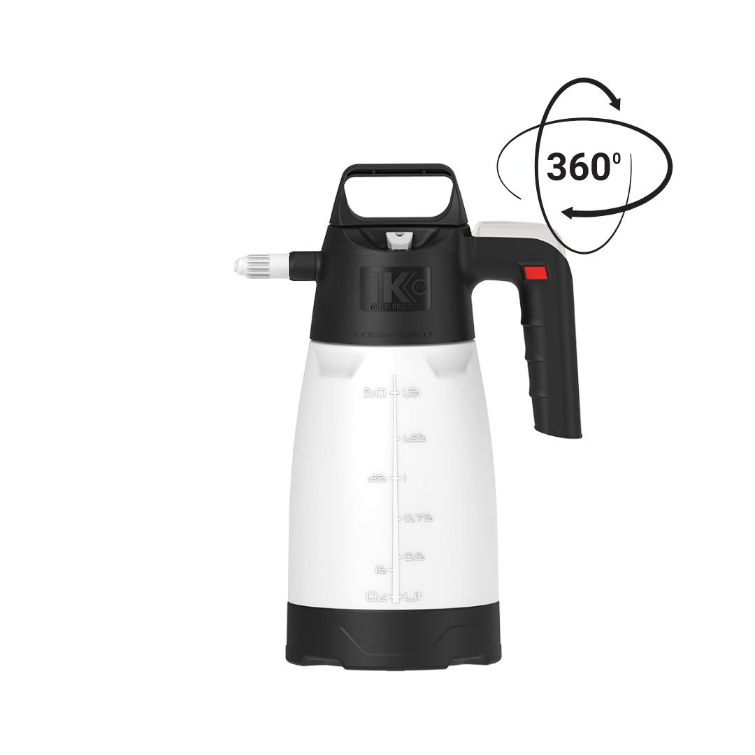 IK Pro 2 360 degrees hand pump sprayer. Spray Upside down. IK pump sprayer. sprayer in black and white. Pump sprayer for acid and wheel cleaner. IK Cork Ireland