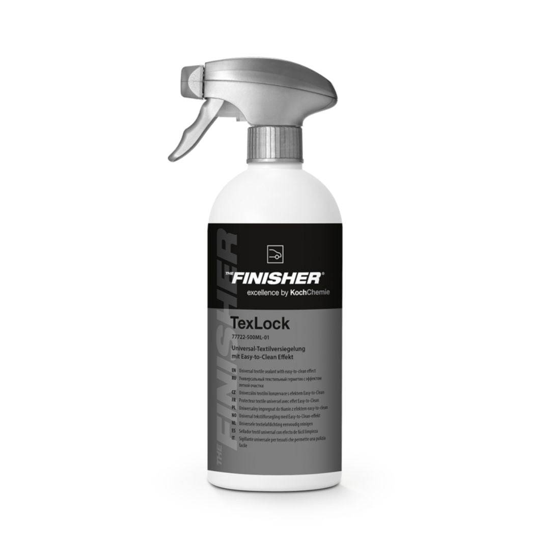 Spray bottle labeled Koch Chemie 'FINISHER TexLock' on a white background