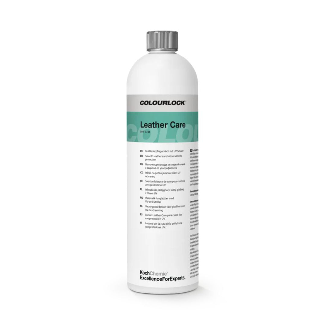 Bottle of Colourlock Leather Care on a white background. Koch Chemie Ireland