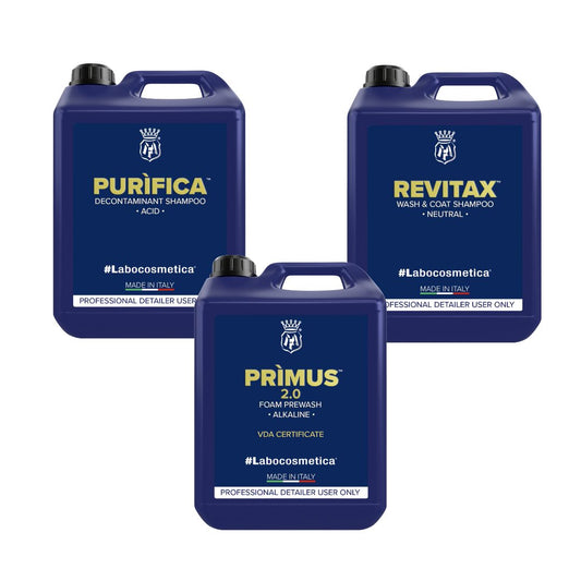 Labocosmetica Primus Snow Foam Pre-wash, Purifica Acid Ceramic Shampoo, Revitax Ceramic shampoo, ph Neutral Shampoo. Labocosmetica Ireland