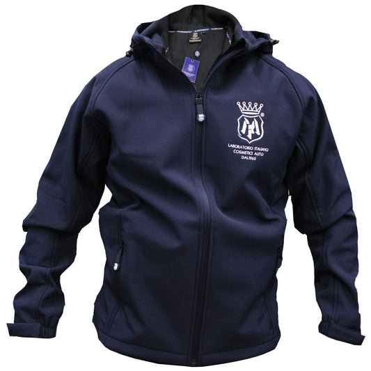 Labocosmetica TECHNO Softshell zipped Hoodie Jacket in navy blue made of high quality materials that are both resistant to wear while still being comfortable to wear. 