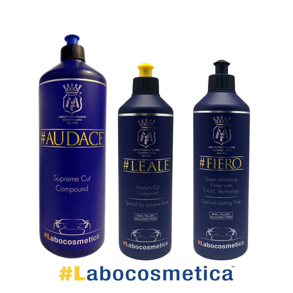 Labocosmetica Audace, leale and fiero polishing compounds. best car polish Ireland. compounds with polishing pads. cutting pad, microfibre pad. Labocosmetica Cork Ireland