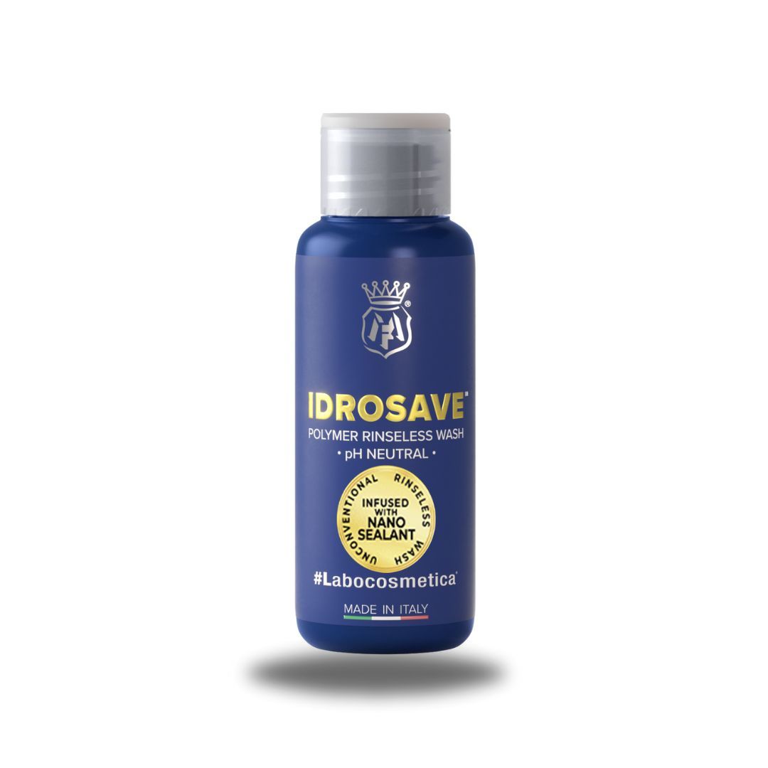 Labocosmetica Idrosave is the latest polymer rinseless wash on the market. With a new and innovative formulation that offers a complete solution for washing and protecting vehicles in a single step without the need for additional rinsing. Idrosave can also be used as a rinse aid and works just as good as a Waterless wash too!