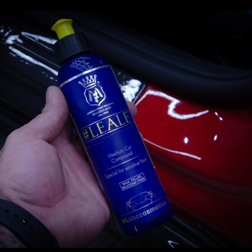 Labocosmetica Leale. One Step polish compound. Medium cut compound polish. best polisher. Easy wipe off. Blue bottle, black lid and yellow tip. Labocosmetica Cork Ireland