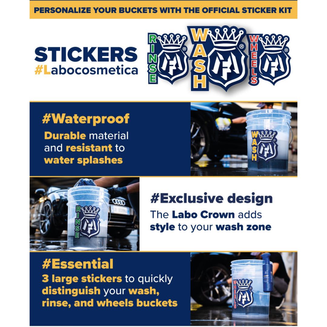 Labocosmetica Wash, Rinse and Wheels Detailing Bucket Stickers Labocosmetica