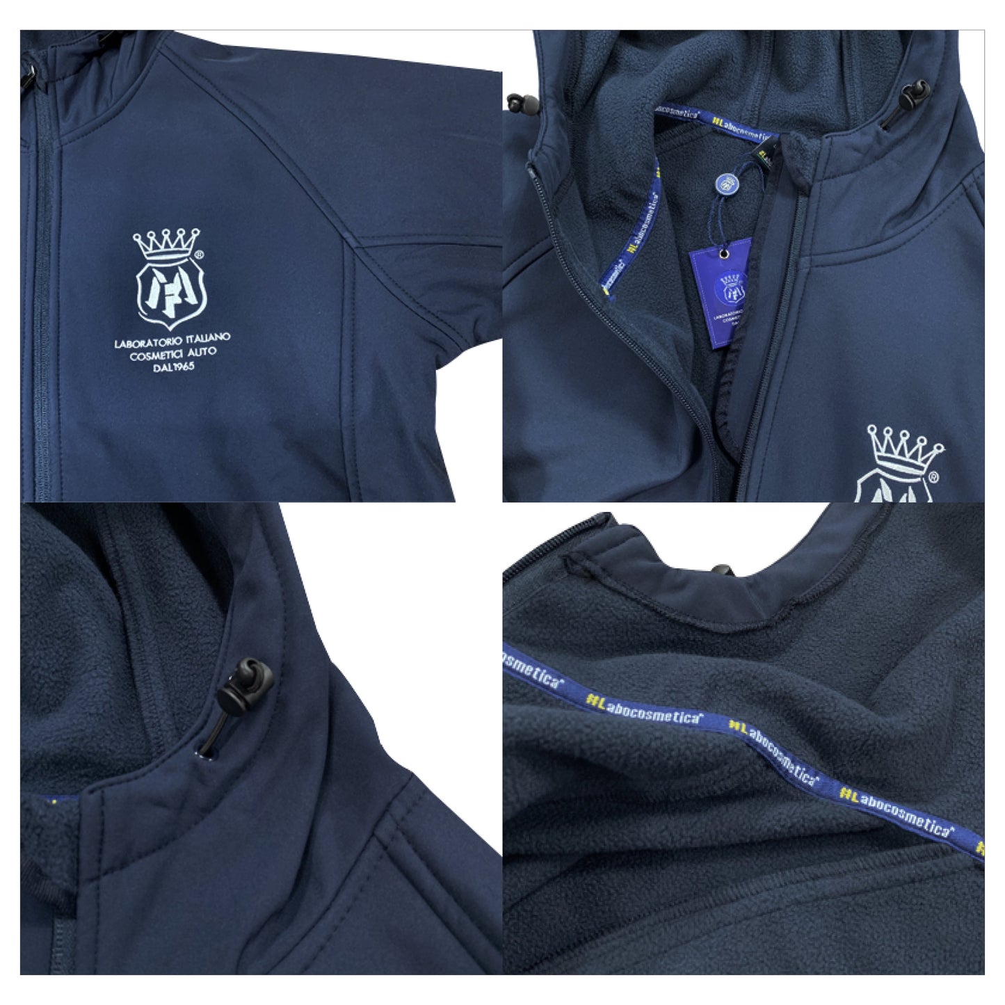 Labocosmetica TECHNO Softshell zipped Hoodie Jacket in navy blue made of high quality materials that are both resistant to wear while still being comfortable to wear. 