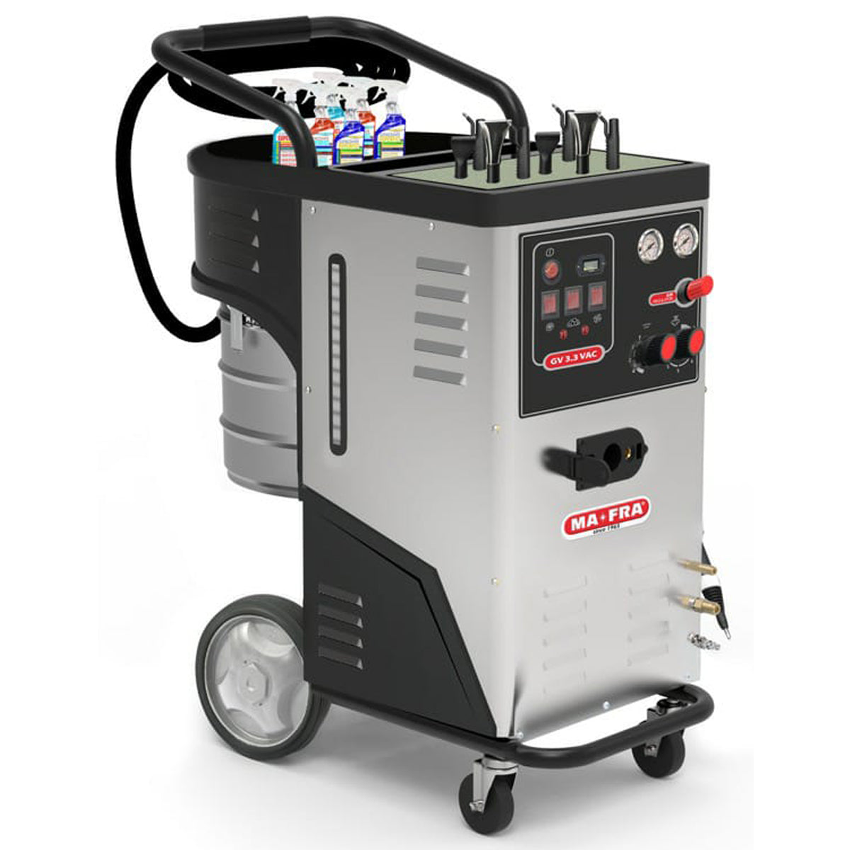 Mafra Geyser 2.0 steamer. Best steamer, bet exctractor, best wet hoover. dry and wet steam. Cleans with dry steam, wet steam, foaming cleaner, and vacuums up liquids and dust