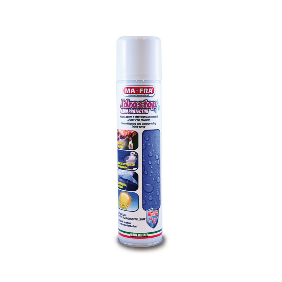 MaFra Idrostop soft top protection and convertible sealant. Boat sealant for seats and fabrics. Seat and Fabric protection. Hydrophobic fabric, seat and carpet spray. MaFra Ireland, MaFra Cork