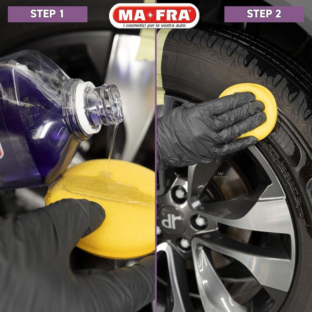 Steps for car care with MA-FRA MaFra Nerissimo - Concentrated High Gloss Tyre Shine 6L