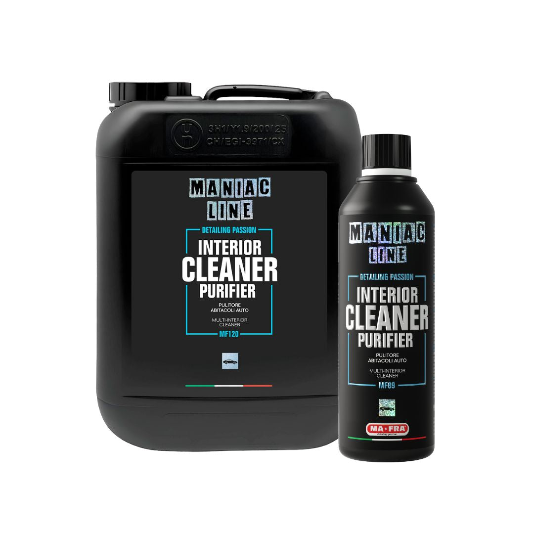 500ml and 5L bottles of Maniac Line Interior Cleaner Purifier on a white background