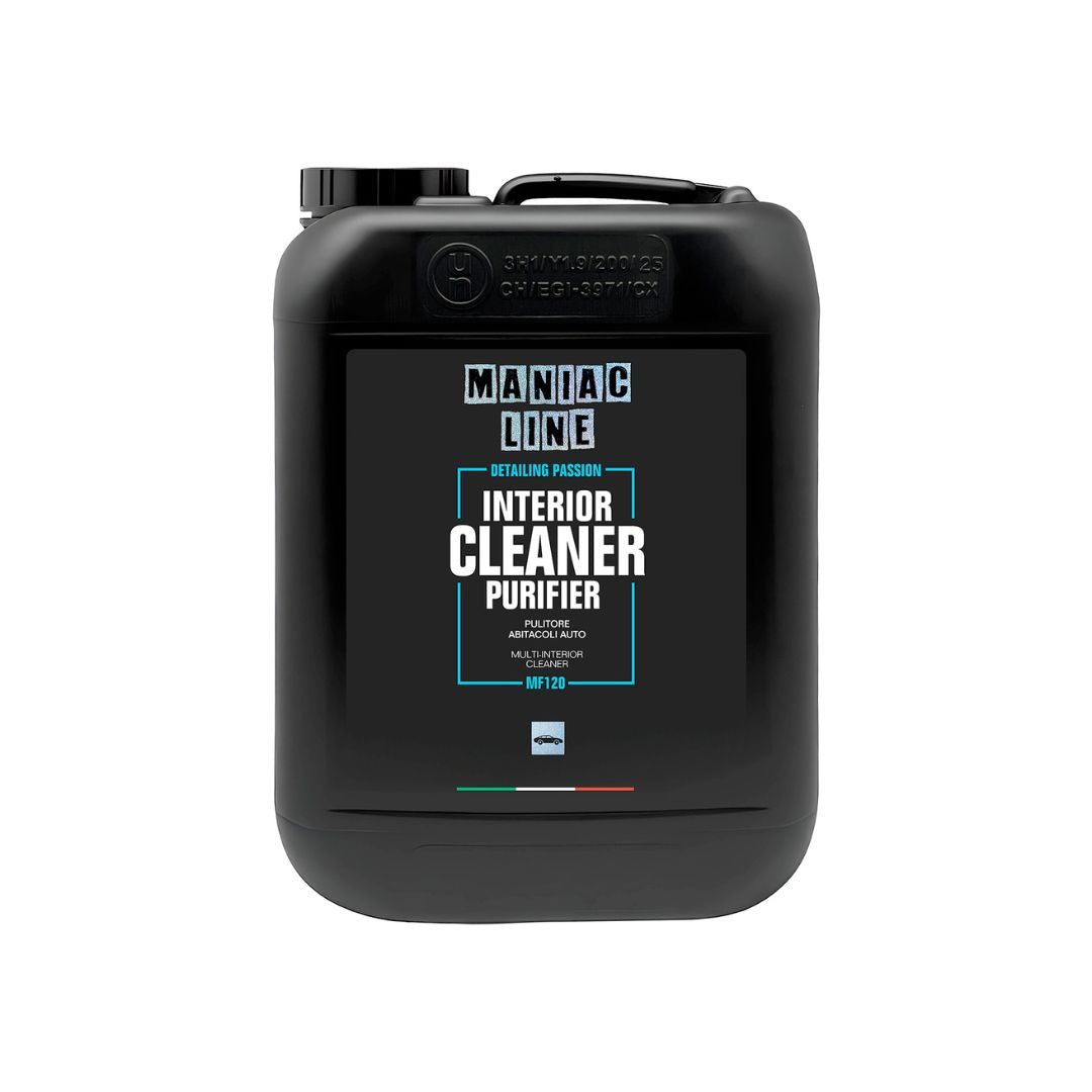 5L Black container of Maniac Line Interior Cleaner Purifier on a white background