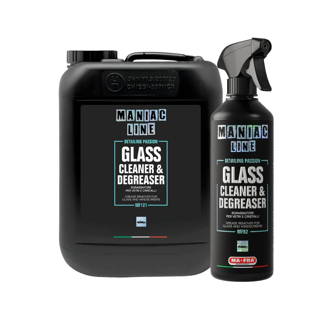 Two bottles of Maniac Line Glass Cleaner & Degreaser on a white background
