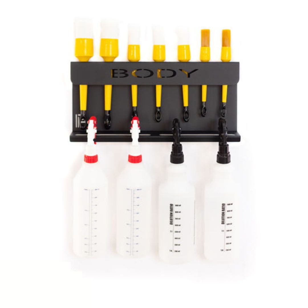Poka Premium Brush and Bottle Holder 40cm Body. Work Stuff brush holder. High quality aluminium brush holder for workshop. Poka Premium Ireland Poka Premium Cork Ireland
