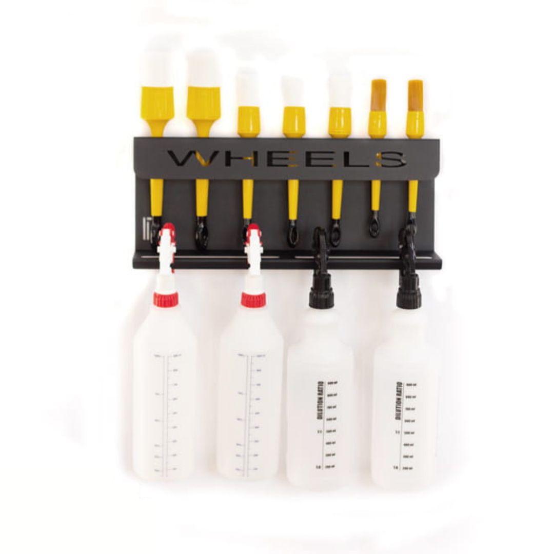 Poka Premium Brush and Bottle Holder 40cm Wheels. Work Stuff brush holder. High quality aluminium brush holder for workshop. Poka Premium Ireland Poka Premium Cork Ireland