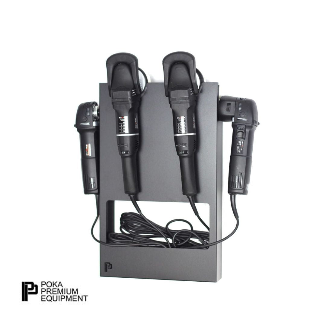 Poka Premium Double Polishing Machine Holder Rectangular with Cable compartment. High quality aluminium polish machine holder for workshop. Poka Premium Ireland Poka Premium Cork Ireland