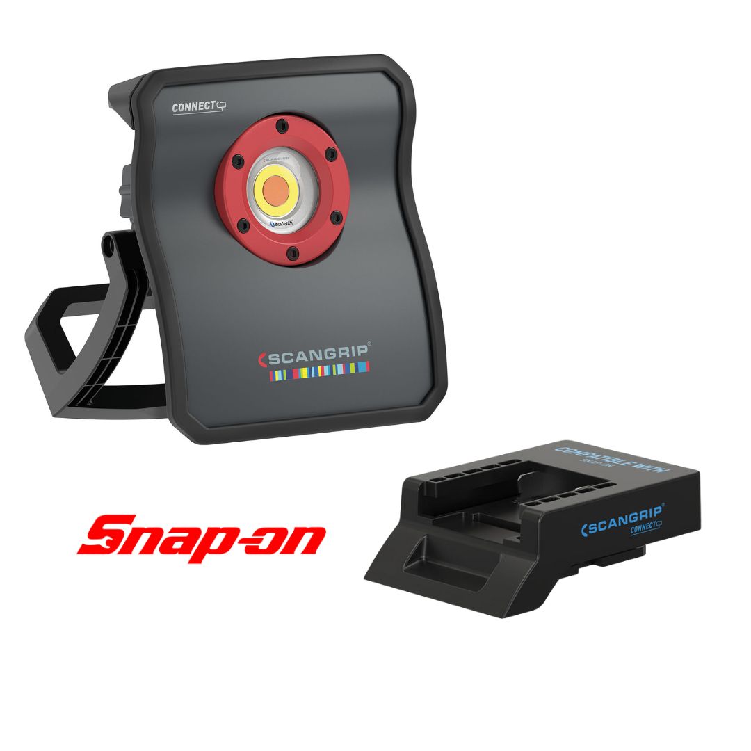 Scangrip Multimatch 3 Connect with Snap-on Battery adapter. DETAILING & COLOUR MATCH. Flood light, Workshop light. Scangrip Ireland. Scangrip Cork Ireland