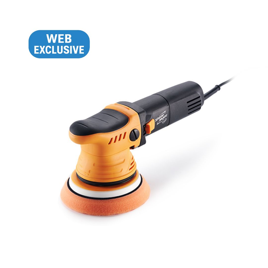 shinemate ERO600 Orange and black random orbit sander on a white background with 'Web Exclusive' label.