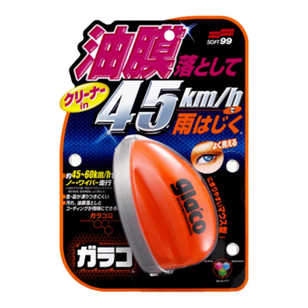 Orange and gray Glaco Q with 'glaico' branding on a colourful packaging background