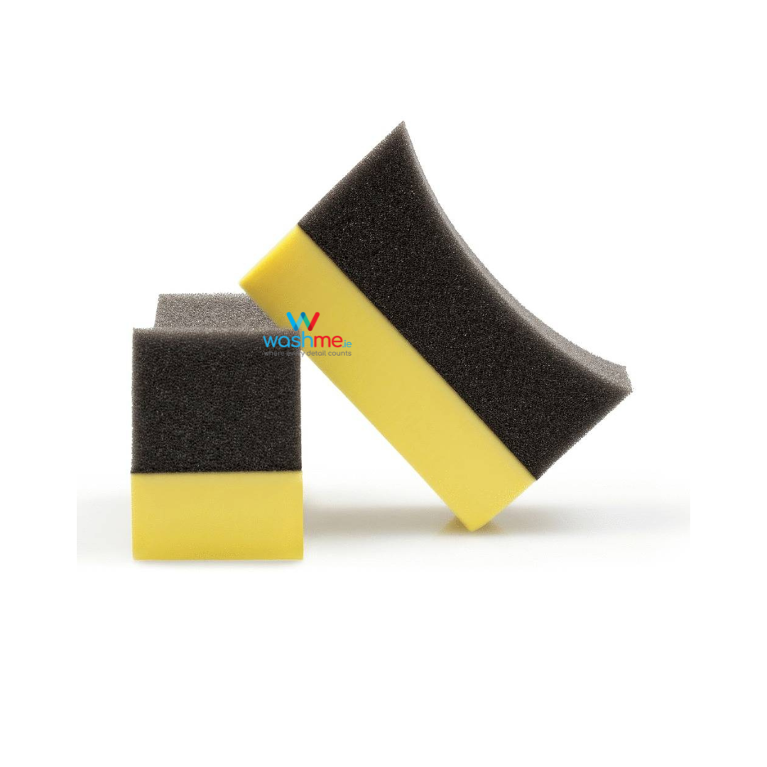 Tyre dressing applicator sponge yellow and grey. Tyre shine sponge and applicatator. Gloss tyre shine. Autoglym Bilt Hamber and ADBL tyre dressing.