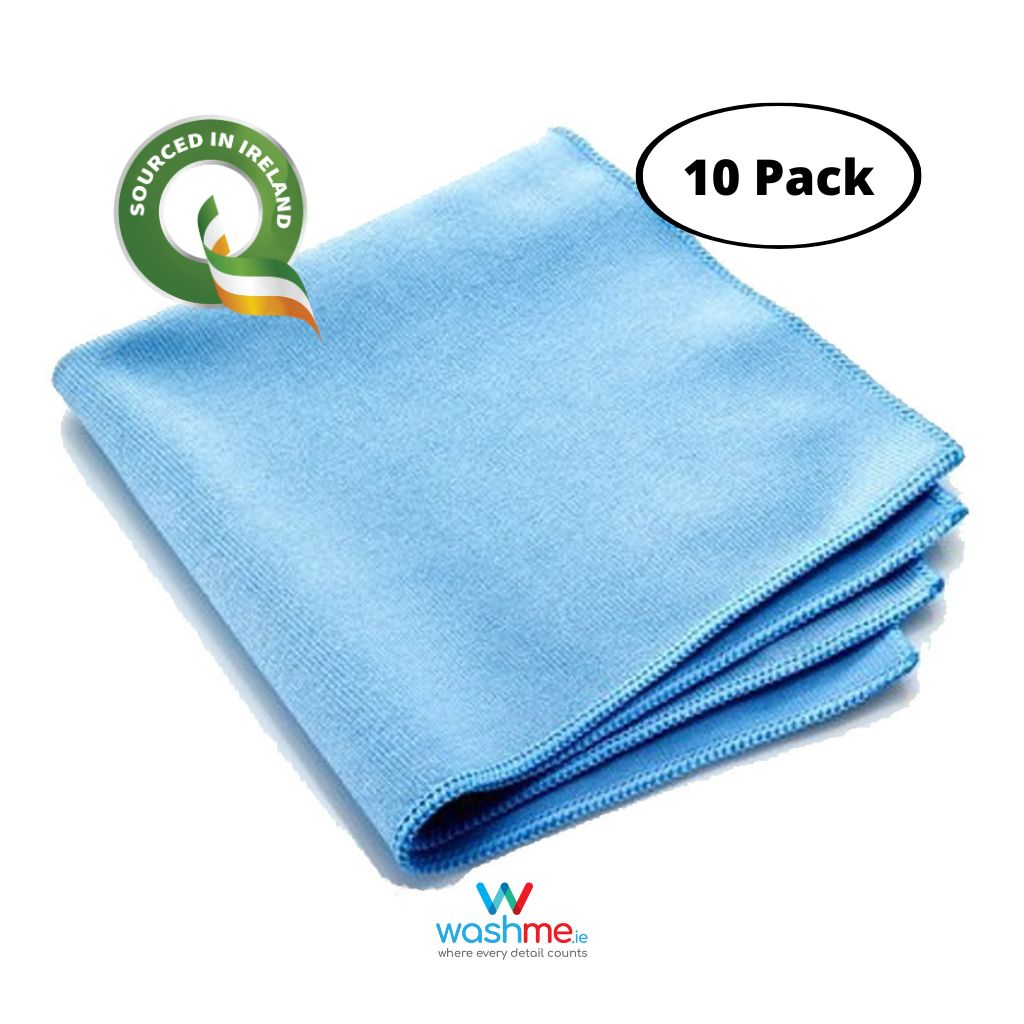 10 pack Glass Microfibre cloth. Lint Free. Smear Free. Best Glass Cleaning. Blue microfibre cloth. Irish Made, Irish Sourced. shop Local