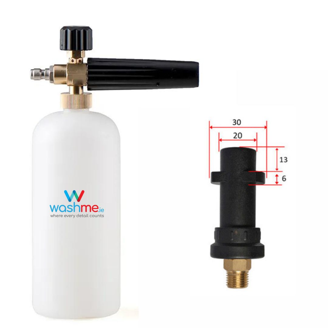 washme.ie High Pressure Car Wash Snow Foam Lance/ Foam Cannon. Snow foam lance is also called foam lance, foam cannon, foam generator, foam nozzle, foam gun. Best Foam gun Ireland. Lavor Adapter, power washer adapter. Nilfisk Adapter. Karcher Adapter