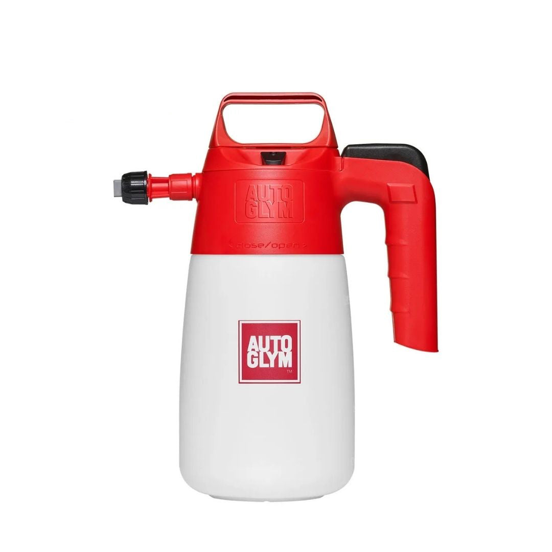An Autoglym foam cannon pressure washer attachment with a red top and handle, a white plastic tank, and a black spray nozzle, shown on a white background with a blue 'WEB EXCLUSIVE' badge in the top left.