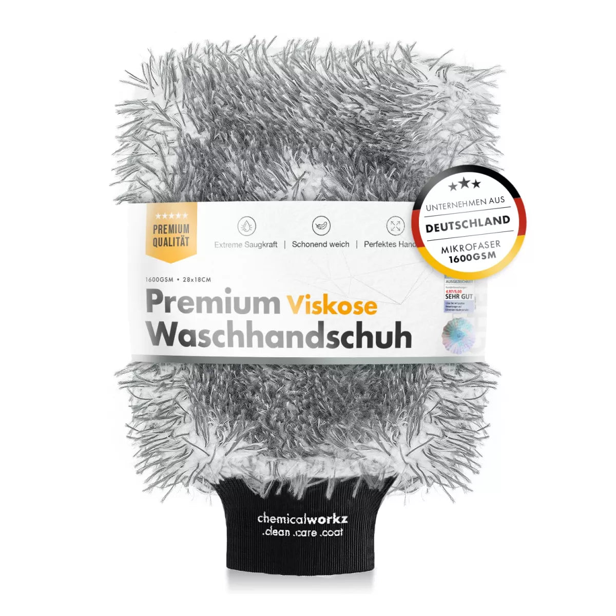 The chemicalworkz Wash Mitt is designed with long, plush microfibres that safely and effectively lift and remove dirt.