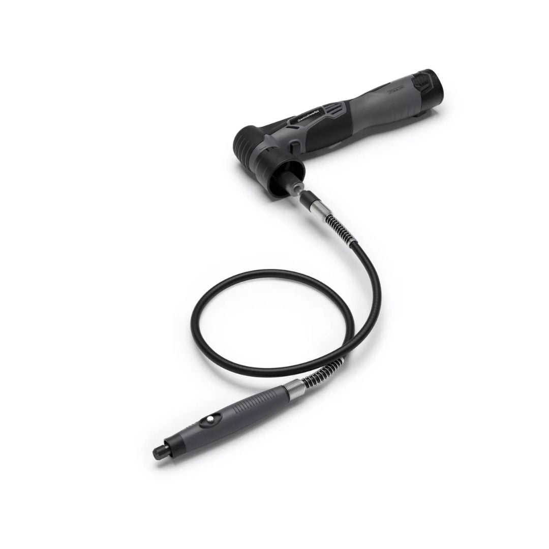 Black handheld device with a flexible shaft on a white background