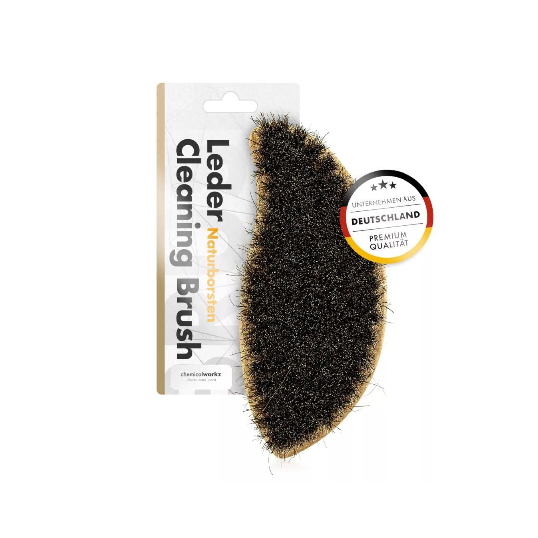 Alcantara and Leather Cleaning Brush with packaging on a white background