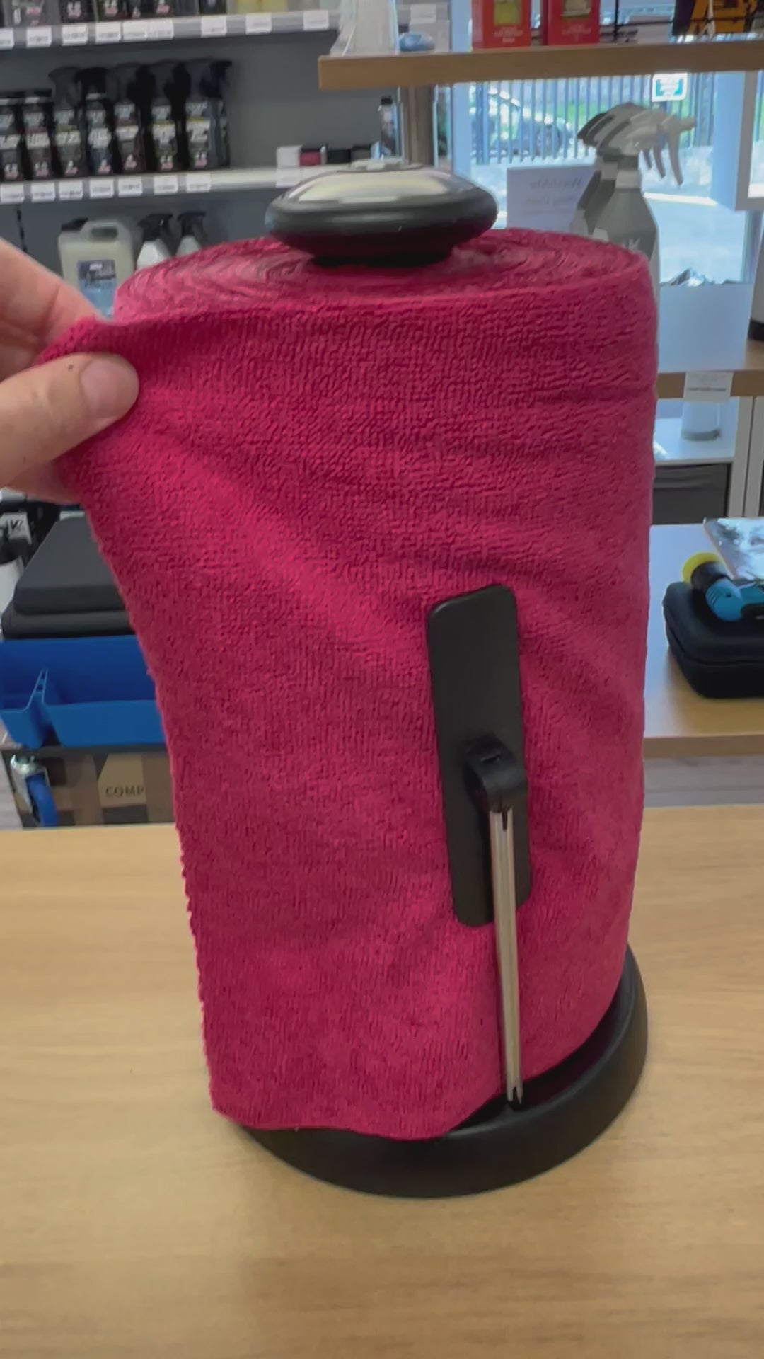 Microfibre roll holder. like kitchen roll holder. heavy base and neat design. mircofibre roll Ireland