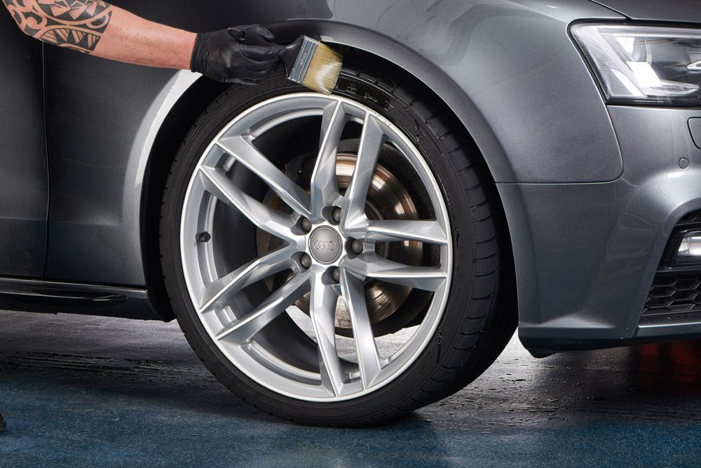 Autogym Rubber Plus Cleaner on Audi 7. high shine tyre dressing and trim protectant. Autlglym Ireland, Autoglym Cork Ireland