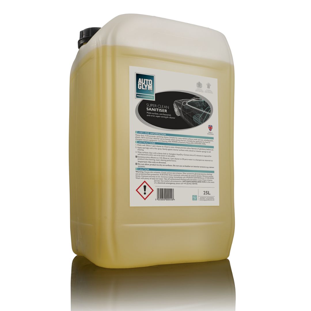Autoglym Super Clean Sanitiser. Super strength concentrated interior cleaner and sanitiser. kills corona virus. Autoglym Cork, Ireland