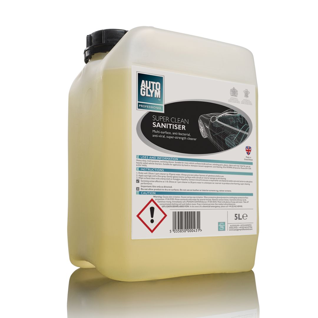 Autoglym Super Clean Sanitiser. Super strength concentrated interior cleaner and sanitiser. kills corona virus. Autoglym Cork, Ireland