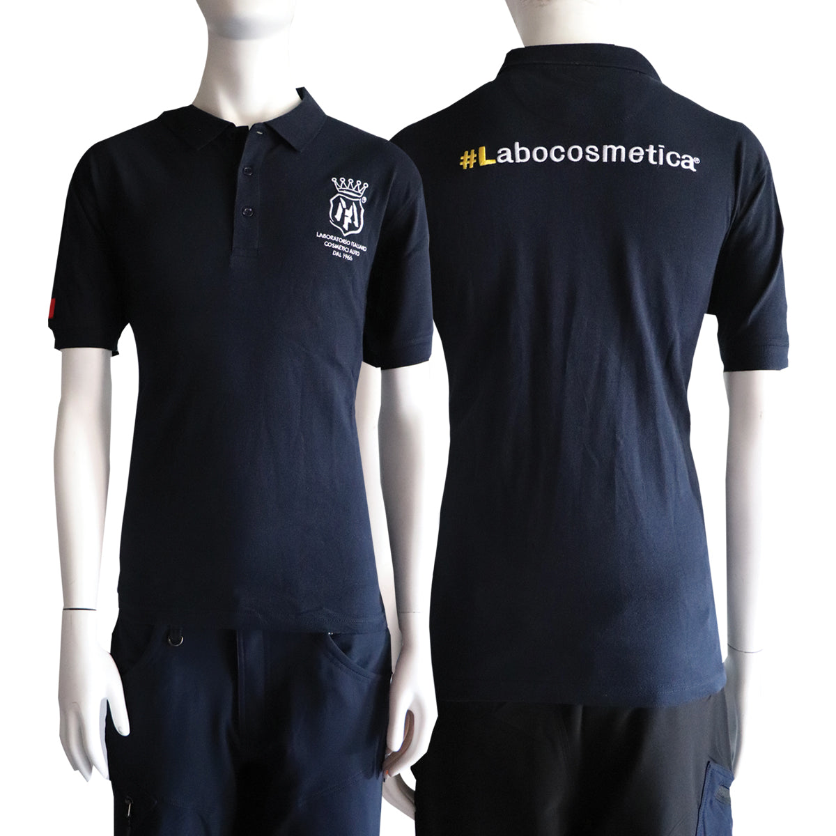 Labocosmetica Polo shirt. blue with Labocosmetica logo. Labocosmetica Cork Ireland