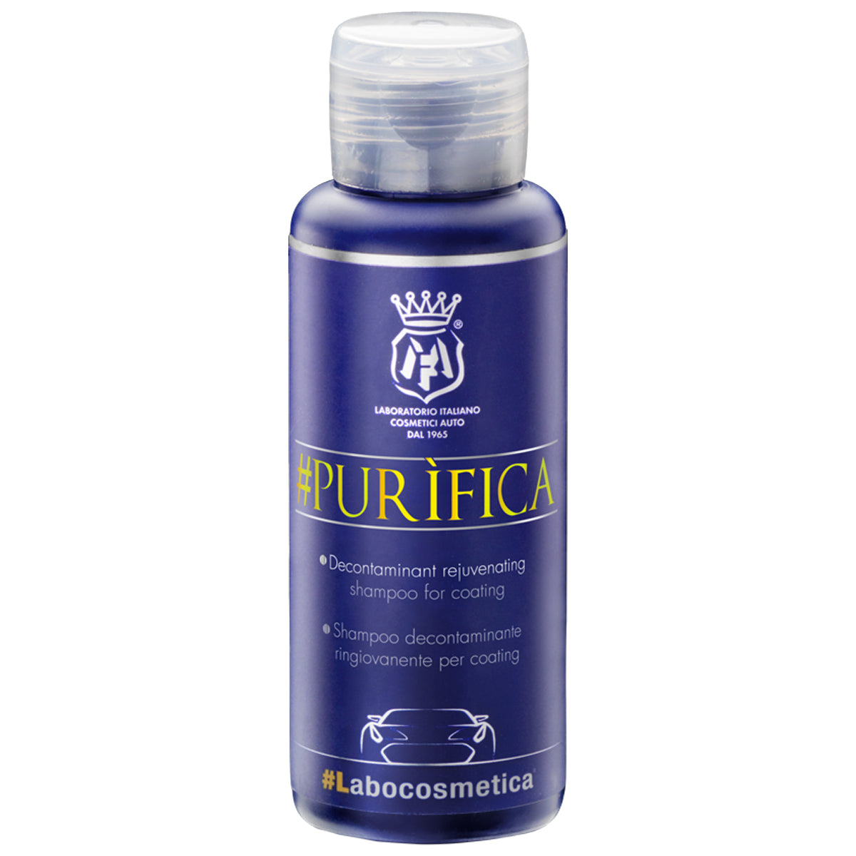 Labocosmetica Purifica Shampoo. Blue bottle with see through cap. Labocosmetica Cork Ireland