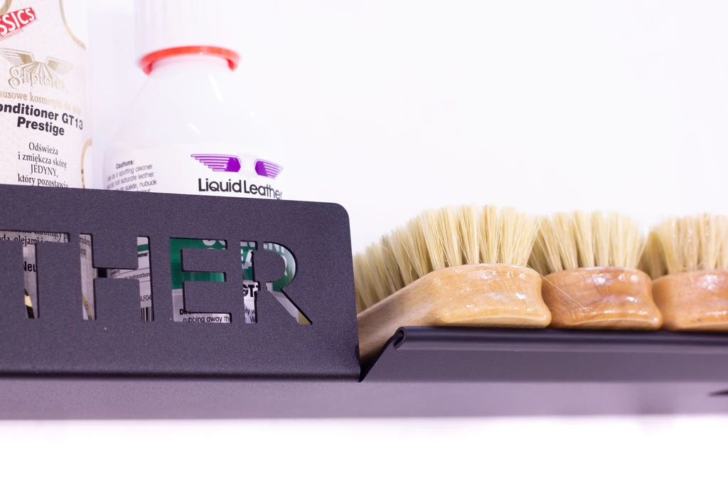 Poka Premium Leather Care Shelfe 50cm. High quality aluminium brush holder for workshop. Poka Premium Ireland Poka Premium Cork Ireland