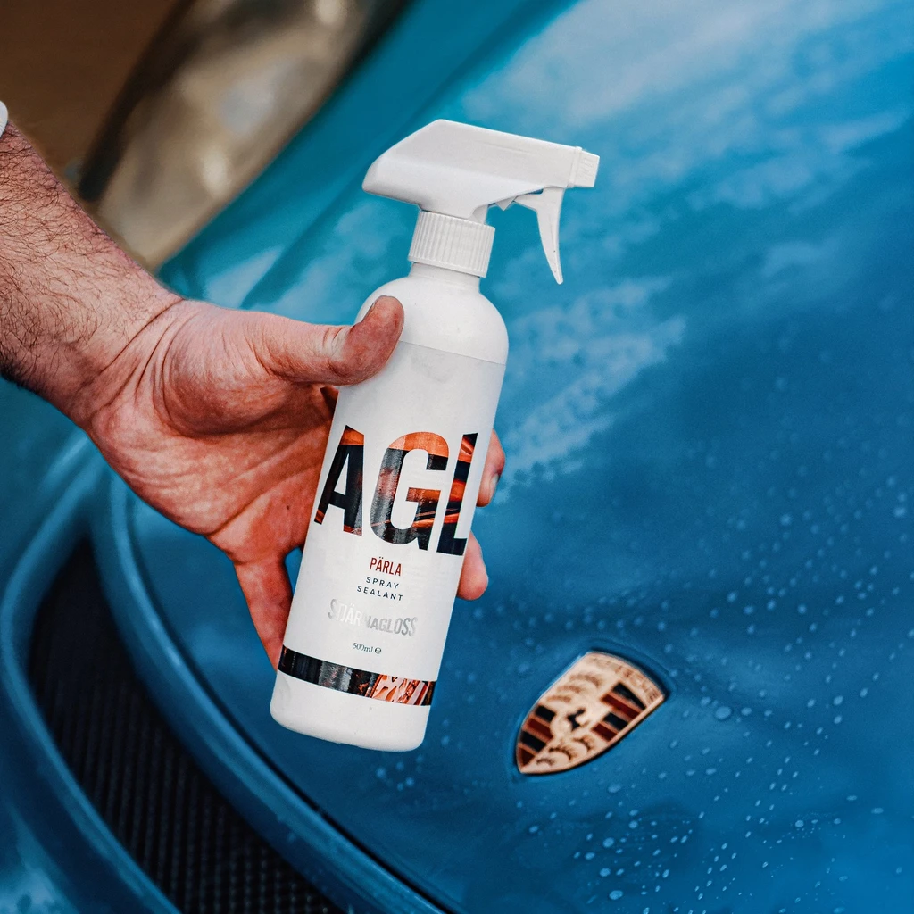 Stjarnagloss Quick Detailer. Nano Selant to spray on. LSP with long protection and hydrophoic. Water Beading. Stjarnagloss Ireland, Stjarnagloss Cork Ireland. Porsche GT3 bonnet