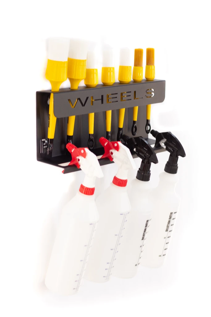 Poka Premium Brush and Bottle Holder 40cm Wheels. Work Stuff brush holder. High quality aluminium brush holder for workshop. Poka Premium Ireland Poka Premium Cork Ireland